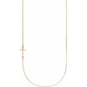 14K Yellow Off-Center Sideways Cross 16" Necklace - BN & CO JEWELRY