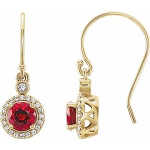 14K Yellow Lab-Grown Ruby & 1/8 CTW Natural Diamond Halo-Style Earrings - BN & CO JEWELRY