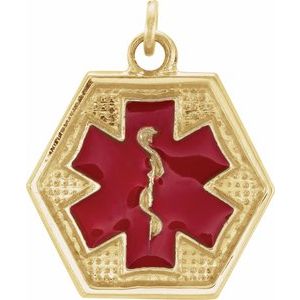 14K Yellow 15x13.5 mm Engravable Red Enamel Medical Identification Pendant - BN & CO JEWELRY