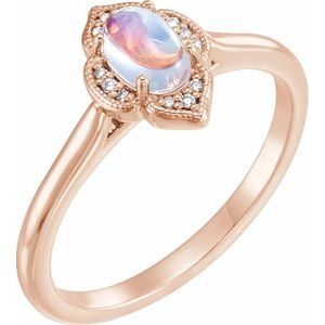14K Rose Natural Rainbow Moonstone & .03 CTW Natural Diamond Ring - BN & CO JEWELRY