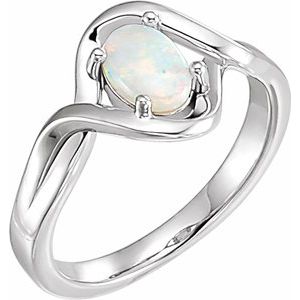 14K White Natural Opal Cabochon Ring - BN & CO JEWELRY