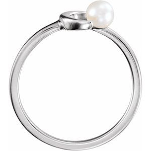 14K White Cultured White Freshwater Pearl Crescent Moon Ring - BN & CO JEWELRY
