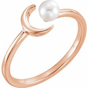 14K Rose Cultured White Freshwater Pearl Crescent Moon Ring - BN & CO JEWELRY