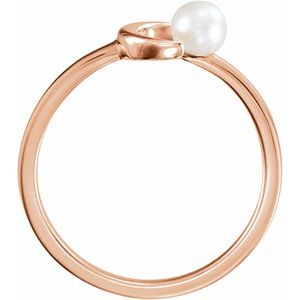 14K Rose Cultured White Freshwater Pearl Crescent Moon Ring - BN & CO JEWELRY