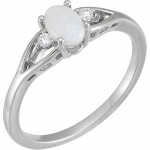 14K White Natural Opal & .04 CTW Natural Diamond Ring - BN & CO JEWELRY
