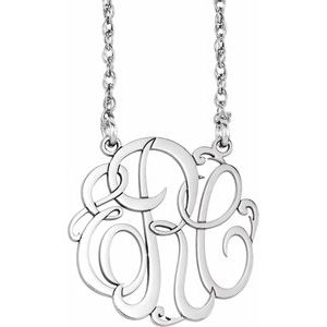 Rhodium-Plated Sterling Silver 3-Letter Script Monogram 18" Necklace - BN & CO JEWELRY