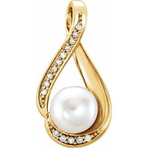 14K Yellow Freshwater Cultured Pearl & .05 CTW Diamond Pendant - BN & CO JEWELRY