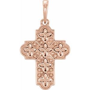 14K Rose Ornate Floral-Inspired Cross Pendant - BN & CO JEWELRY