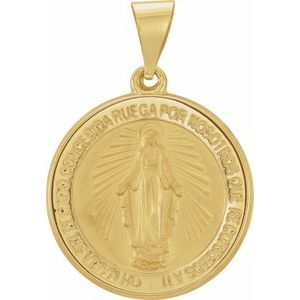 14K Yellow 18 mm Hollow Round Spanish Miraculous Medal - BN & CO JEWELRY