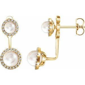 14K Yellow Freshwater Cultured Pearl & 1/5 CTW Natural Diamond Halo-Style Earrings - BN & CO JEWELRY