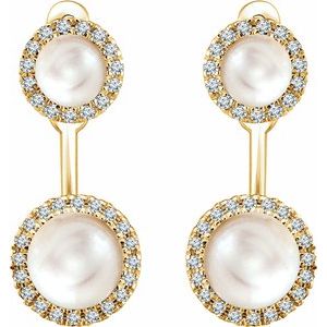 14K Yellow Freshwater Cultured Pearl & 1/5 CTW Natural Diamond Halo-Style Earrings - BN & CO JEWELRY