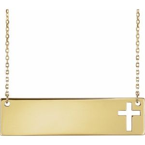 14K Yellow Engravable Pierced Cross Bar 16-18" Necklace - BN & CO JEWELRY