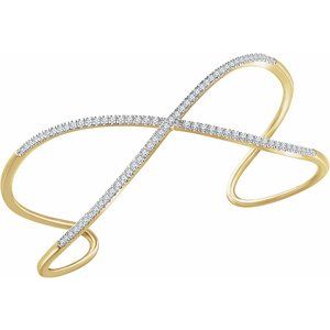 14K Yellow 3/4 CTW Natural Diamond Criss-Cross Cuff 7" Bracelet - BN & CO JEWELRY