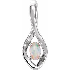 14K White Natural Opal Pendant - BN & CO JEWELRY
