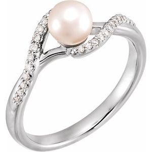 14K White Cultured White Freshwater Pearl & 1/10 CTW Natural Diamond Ring - BN & CO JEWELRY