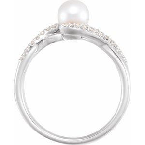14K White Cultured White Freshwater Pearl & 1/10 CTW Natural Diamond Ring - BN & CO JEWELRY