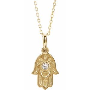 14K Yellow .03 CTW Natural Diamond Hamsa 16-18" Necklace - BN & CO JEWELRY