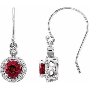 14K White Lab-Grown Ruby & 1/8 CTW Natural Diamond Halo-Style Earrings - BN & CO JEWELRY