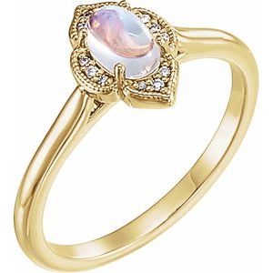 14K Yellow Natural Rainbow Moonstone & .03 CTW Natural Diamond Ring - BN & CO JEWELRY