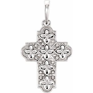 14K White Ornate Floral-Inspired Cross Pendant - BN & CO JEWELRY