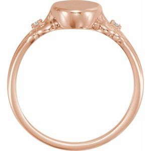 14K Rose .03 CTW Diamond 12x8 mm Oval Fleur-de-lis Signet Ring - BN & CO JEWELRY