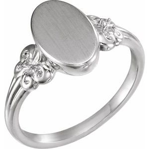 Sterling Silver 1.5 mm Round 12x8 mm Oval Fleur-de-lis Signet Ring - BN & CO JEWELRY