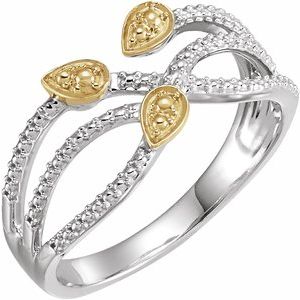 14K White & Yellow Criss-Cross Leaf Ring - BN & CO JEWELRY