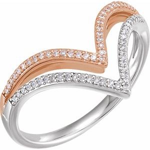 14K White/Rose 1/6 CTW Natural Diamond V Ring - BN & CO JEWELRY