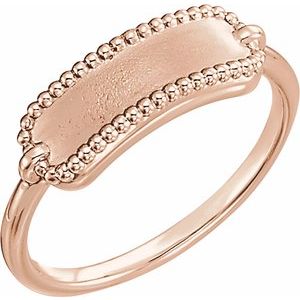 14K Rose 15x6 mm Rectangle Beaded Signet Ring - BN & CO JEWELRY