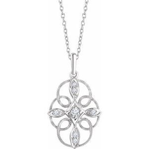 Sterling Silver 1/10 CTW Natural Diamond Filigree 16-18" Necklace - BN & CO JEWELRY
