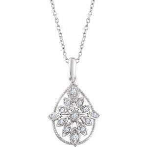 14K White 1/6 CTW Natural Diamond Granulated Filigree 18" Necklace - BN & CO JEWELRY