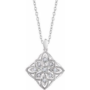 14K White 1/10 CTW Natural Diamond Granulated Filigree 18" Necklace - BN & CO JEWELRY