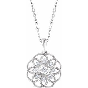 14K White 1/5 CTW Natural Diamond Granulated Filigree 18" Necklace - BN & CO JEWELRY