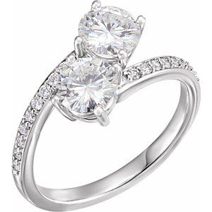 14K White 5 mm Forever Oneâ„¢ Colorless Lab-Grown Moissanite & 1/6 CTW Natural Diamond Engagement Ring - BN & CO JEWELRY