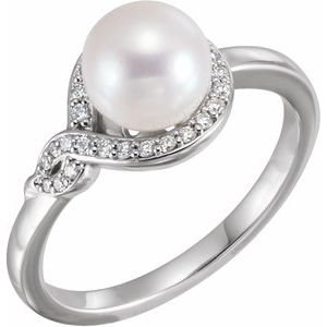 14K White Cultured White Freshwater Pearl & 1/10 CTW Natural Diamond Bypass Ring - BN & CO JEWELRY