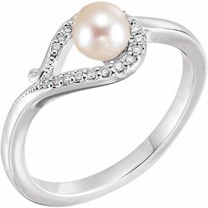 14K White Cultured White Freshwater Pearl & .07 CTW Natural Diamond Bypass Ring - BN & CO JEWELRY