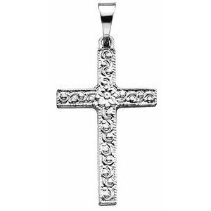 14K White 20x13 mm Floral-Inspired Cross Pendant - BN & CO JEWELRY