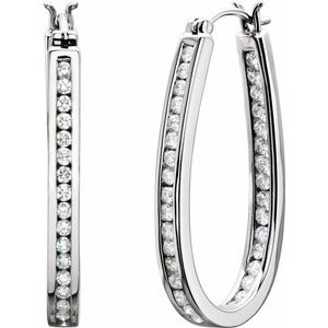 14K White 30 mm 1 CTW Natural Diamond Inside-Outside Hoop Earrings - BN & CO JEWELRY