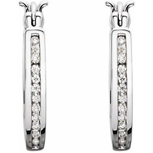 14K White 13.7 mm 1/3 CTW Natural Diamond Inside-Outside Hoop Earrings - BN & CO JEWELRY