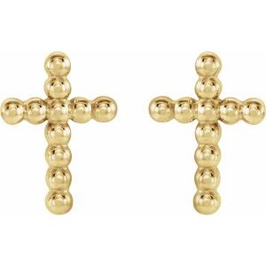 14K Yellow Beaded Cross Earrings - BN & CO JEWELRY