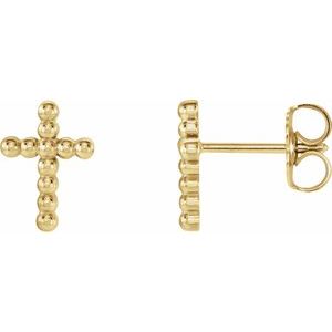 14K Yellow Beaded Cross Earrings - BN & CO JEWELRY