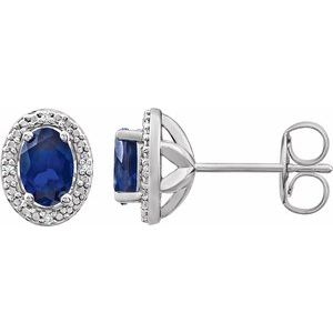 Sterling Silver Lab-Grown Blue Sapphire & .025 CTW Natural Diamond Earrings - BN & CO JEWELRY
