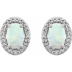 Sterling Silver Lab-Grown Opal & .025 CTW Natural Diamond Earrings - BN & CO JEWELRY