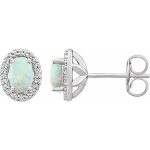 Sterling Silver Lab-Grown Opal & .025 CTW Natural Diamond Earrings - BN & CO JEWELRY