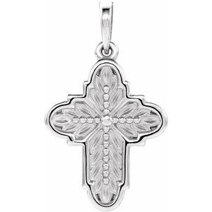 14K White 19x13.7 mm Ornate Leaf Cross Pendant - BN & CO JEWELRY
