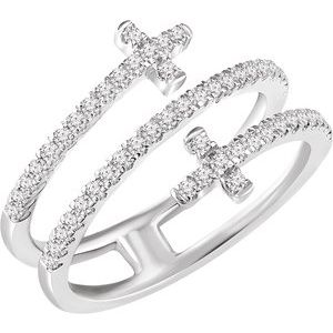 14K White 3/8 CTW Diamond Sideways Cross Ring - BN & CO JEWELRY