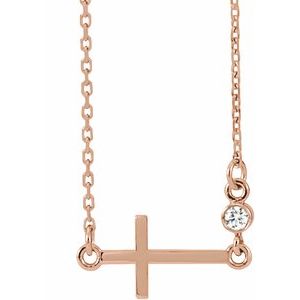 14K Rose .03 CTW Natural Diamond Sideways Cross 16-18" Necklace - BN & CO JEWELRY