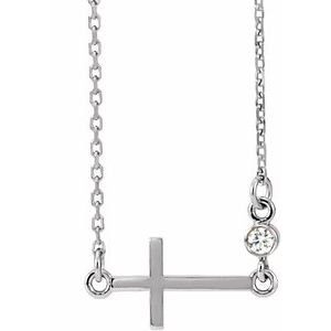 14K White .03 CTW Natural Diamond Sideways Cross 16-18" Necklace - BN & CO JEWELRY