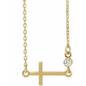 14K Yellow .03 CTW Natural Diamond Sideways Cross 16-18" Necklace - BN & CO JEWELRY