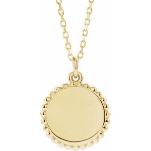 18K Yellow Gold-Plated Sterling Silver Engravable Beaded Disc 16-18" Necklace - BN & CO JEWELRY